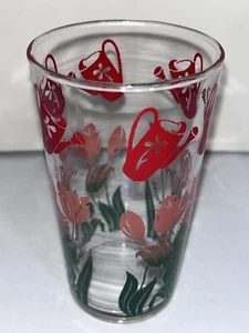 Vintage Juice Glass Pink Tulips & Water Cans - Picture 1 of 7