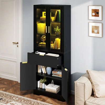 5-Tier Industrial Bookcase Bookshelf LED Cabinet Drawer Storage Office Room Home - Image 1 of 4