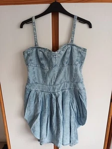 OASIS Denim Sleeveless Summer Dress with puffball skirt removable straps Size 12 - Picture 1 of 4
