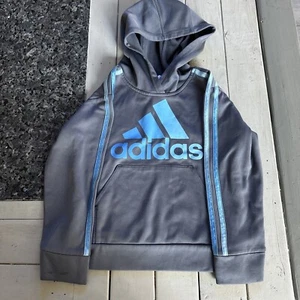 Adidas Kids Youth Sweatshirt Hoodie Sz 5 Graphic Logo Long Sleeve Blue Gray - Picture 1 of 7