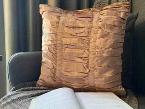 Square Pillow Cover Beige 16"x16", Sofa Decor Satin Solid Color Modern - Lush - Picture 1 of 7