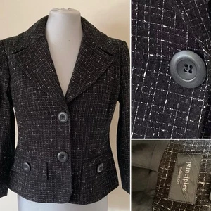 PRINCIPLES Black Fleck Smart Tailored 3/4 Sleeve Lined Blazer Jacket Size 14 - Picture 1 of 7