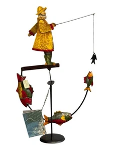 Nautical Fisherman Fishing Sky Hook 21" Teeter Totter Tin Metal Balance Folk Art - Picture 1 of 5