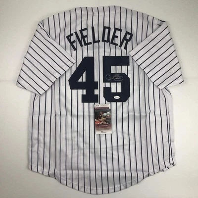 Autographed/Signed CECIL FIELDER New York Pinstripe Baseball Jersey JSA COA Auto - Image 1 of 4