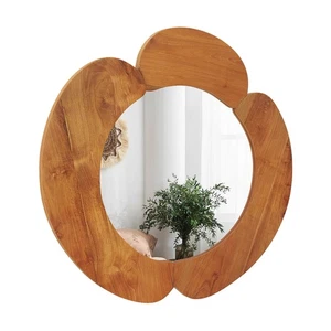 Irregular Wall Mirror 29 Inch Rustic Hanging Vanity Mirror w/ Teak Wood Frame - Picture 1 of 10