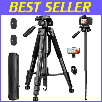 Aluminum Camera Tripod 72'' Tall - Compact & Versatile for Travel Photography - Image 1 of 4