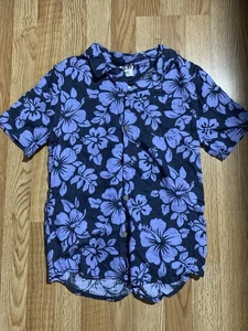 Cotton On Kids Short Sleeve Shirt Violet Surf/Vintage Navy Hibiscus Kids 13-14 - Picture 1 of 3