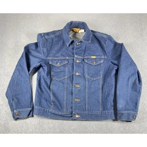 Vintage RUSTLER 13 oz Denim Jean Jacket Trucker Blue Dark MEDIUM USA 79112PW 80s - Picture 1 of 6