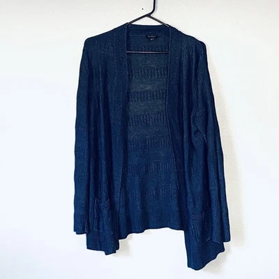 Talbots Cardigan Sweater Womens Size Large Navy Blue Open 100% Linen Lightweight - Image 1 of 4