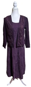 Vtg 80s Dress Womens Sz 6 Maxi Length Velvet Velour W Top Purple Plum Long 1980s - Picture 1 of 13