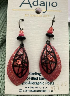 Adajio Red Coral Black Crystal Dangle Earrings - Image 1 of 4