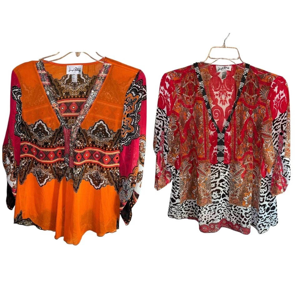 Top Joseph Ribkoff para mujer talla 18 abstracto 3/4 mangas acanaladas artístico fluido audaz (2) Foto 1 de 4