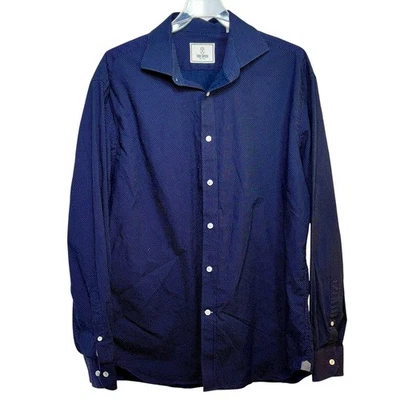 Camisa de botão Todd Snyder 17 34/35 azul branca bolinhas colarinho espalhado algodão G/S - Imagem 1 de 4