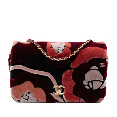 Authenticated Chanel Paris Cosmopolite Velvet Camellia Flap Red - Image 1 of 4
