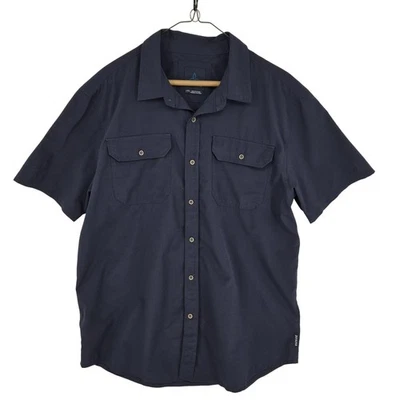 prAna Shirt Mens Large Navy Blue Short Sleeve Button Front Ripstop Travel Hiking - Image 1 of 4