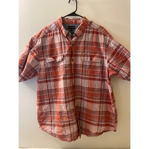 Wolverine Mens Size XXL Button Up Short Sleeve Plaid Orange White Shirt Casual - Picture 1 of 7