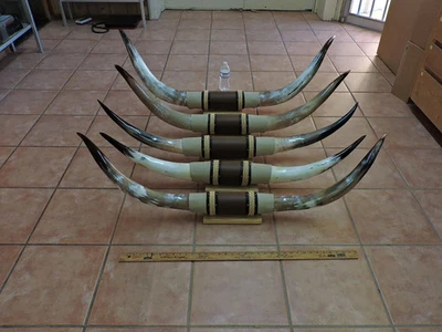MOUNTED STEER BULL HORNS 4'0" -4'5" TIP TO TIP (1 SET) COW BULL HORNS LONGHORN - Image 1 of 4