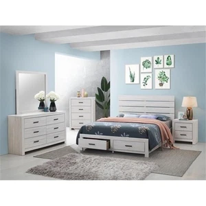 Coaster Brantford 4-piece Queen Storage Wood Bedroom Set in Coastal White - Picture 1 of 6