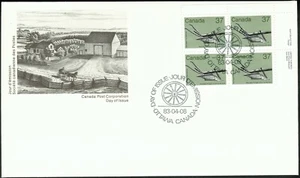 Canada sc#927 Artifact: Wooden Plough, UR Imprint Block, FDC - Picture 1 of 2