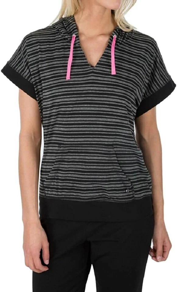 Danskin Women's Striped Hooded Top and Yoga Pant Set Small Black/Pink - Image 1 of 3