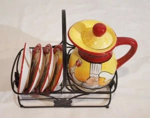 Certified International Oil Decanter And Dishes Set With Metal Organizer - Picture 1 of 5