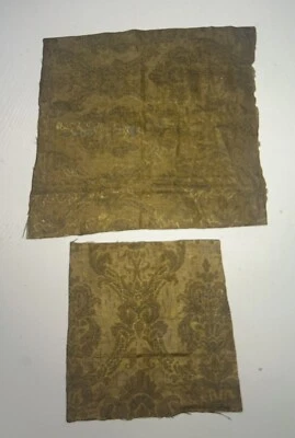 Circa 1070 Italian Silk Yellow Fabric Remnant  22 InchBy 22 And 14 Inch By 14 - Image 1 of 4