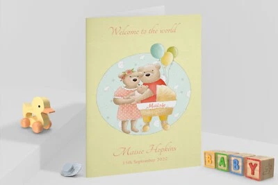 "Nueva tarjeta de bebé niño o niña personalizada hecha a mano con inserto en blanco A5 5,8 × 8" Foto 1 de 2