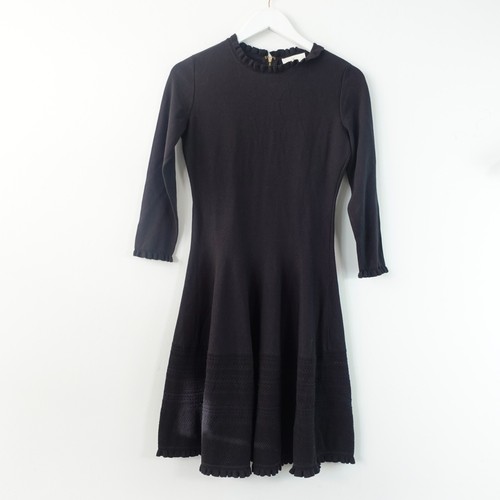 Kate Spade Maglione Vestito Piccolo Nero Linea A Maglia Orlo Increspato Cocktail Pointelle