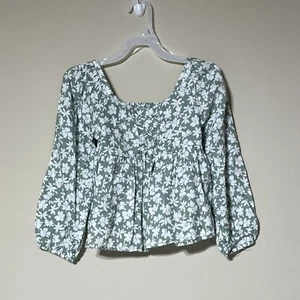 Wonder Nation Girls Floral Top Size S (6-6x). NWT! Long Sleeve, Green And White. - Picture 1 of 8