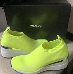 DKNY Women’s Parks Slip-On Wedge Sneakers Neon Green US 7.5 M. NEW WITH OG BOX - Picture 1 of 5