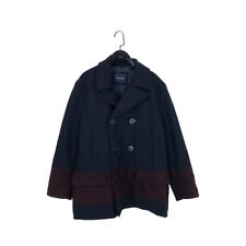 Tommy Hilfiger Navy Burgundy Wool Blend Double Breasted Pea Coat - Size M
