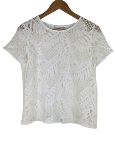 Next Lace T-shirt, Cream Ivory Short Sleeve Casual Cross Over Open Back, Size 10 - Picture 1 of 14