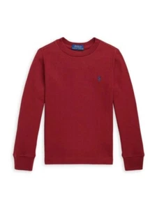 NWT Polo Ralph Lauren Boys Logo Waffle Knit Crewneck Sweatshirt - Red - Large - Picture 1 of 2
