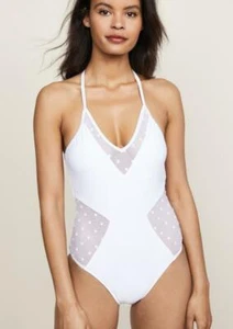 NWT Ella Moss White Solid Sheer Dot One Piece Swimsuit Large yjn1721 - Picture 1 of 2