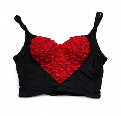 Leg Avenue Sujetador Roseta Floral Corsé Top Negro Rojo Raro Talla S Foto 1 de 4