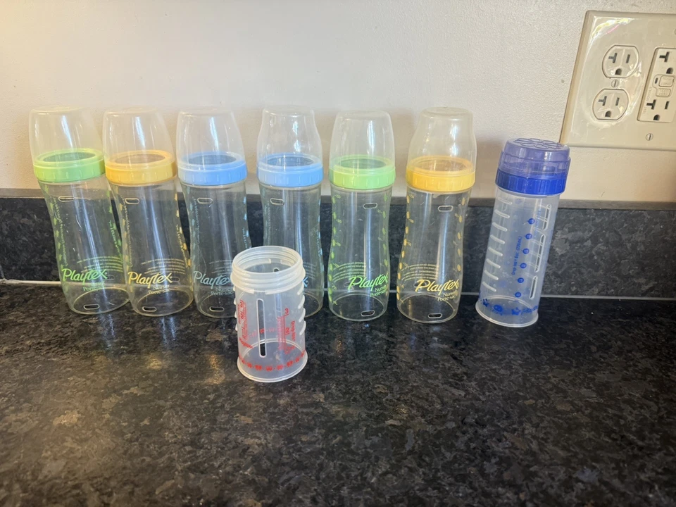 Lote de 8 biberones vintage Playtex Drop In Nurser + tapas + anillos MULTI Foto 1 de 4