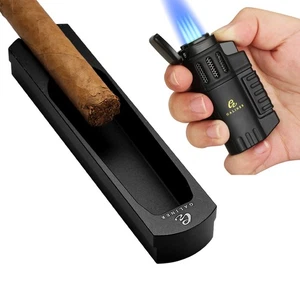 Cenicero de metal de viaje negro Galiner soporte para cigarros antorcha a chorro encendedor de cigarros - Imagen 1 de 12