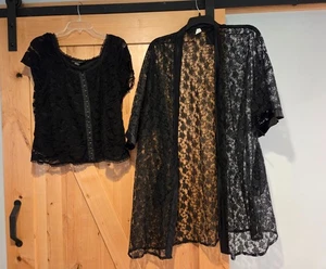 Venezia Womens 14/16 Blouse Black Floral Lace & Oversize Robe Duster Vamp Goth - Picture 1 of 18