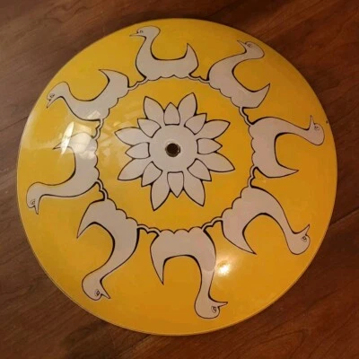 Vintage 1960s Ducks Ducky Glass Ceiling Light Fixture Cover Shade Yellow WHITE - Image 1 of 4