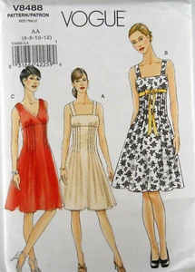 Vogue V8488 Miss Vestido de Verano Reunión Frontal Imperio Acampanado Vestido Patrón Talla 6-12 - Imagen 1 de 2