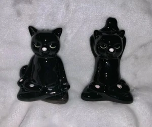 Yoga Meditation schwarze Katze Kätzchen Halloween Salz Pfefferstreuer - Bild 1 von 5