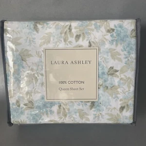 Juego de Sábanas Laura Ashley Queen 4 Piezas Rena Azul Verde Acuarela Floral Algodón NUEVO - Imagen 1 de 8