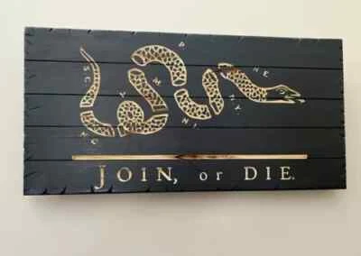 Wooden Join Or Die Style American Flag, Rustic Flag Black Polished Wooden Gift - Image 1 of 4