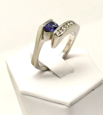 18K White Gold TanzaniteTrillion  & Diamond Ring Euro Shank Card Appraisal 9 1/4 - Image 1 of 4