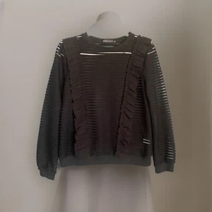 Whiskey Grade Sheer Striped Ladies Ruffled Blouse Whimsigoth Party Size M - Picture 1 of 9