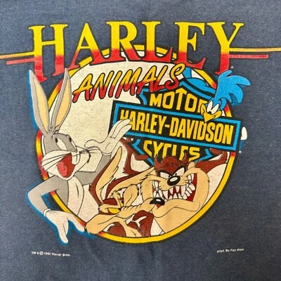 Vtg Harley Davidson Motorcycle ANIMALS Tank Top 1993 BUGS BUNNY TAZ Muscle Shirt - Image 1 of 4
