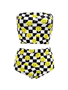 Derretido Happy Rostros de Cuadros Cuadrados Top Palabra Honor Bikni Fondo - Imagen 1 de 3