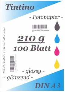 TINTINO Fotopapier 100 Blatt DIN A3 (ca. 297x420mm) 210g/m² glossy/glänzend - Bild 1 von 1