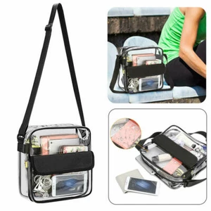 PVC Clear Tote Bag Clear Messenger Bag Women Transparent Handbag Zipper Purse - Picture 1 of 11