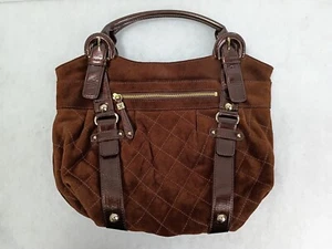 Maxx New York Hobo Handbag Brown Quilted Suede Gold Tone Studs - Picture 1 of 14